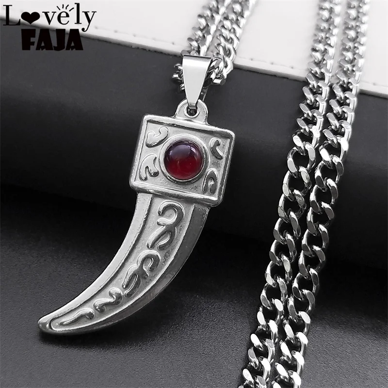 

Men's Lucky Wolf Teeth Red Stone Amulet Necklace Carving Celtic Knot Stainless Steel Animal Tooth Necklaces Jewelry NXXXXS03