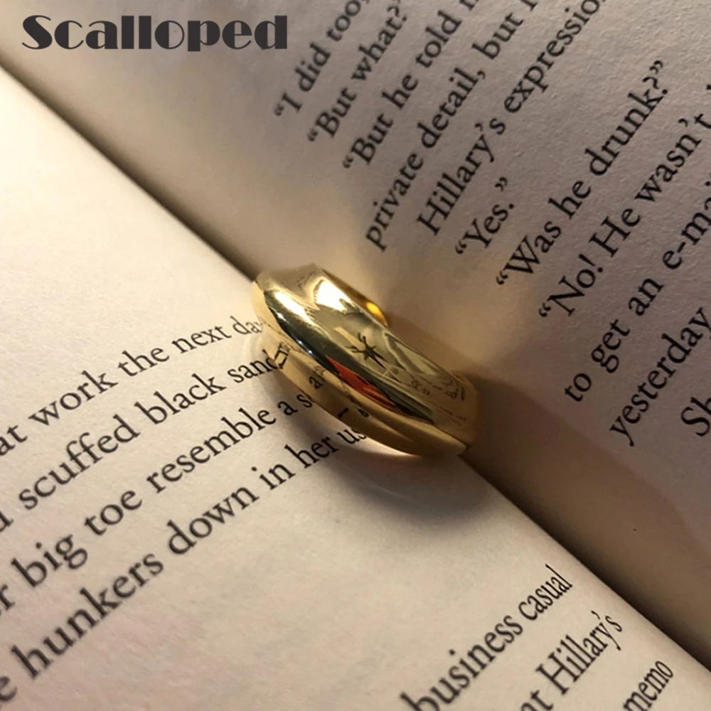 

SCALLOPED Vintage Gold Color Concave Open Rings Trendy Hip Hop Minimalist Metal Accessories Fashion Women Party Fingers Jewelry