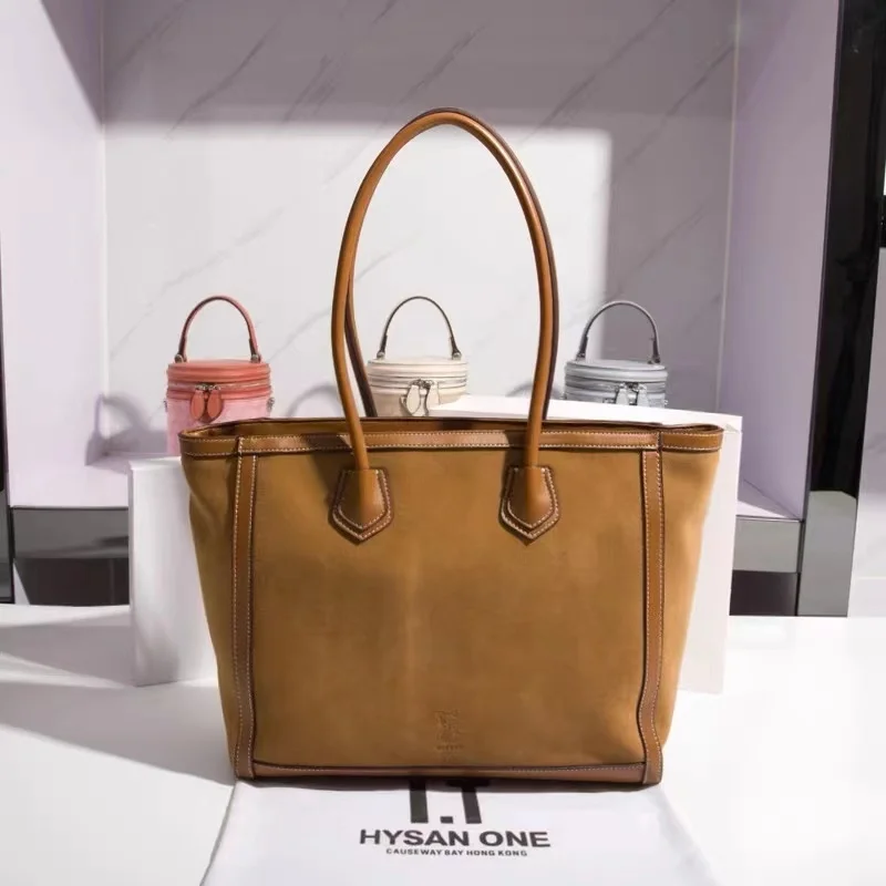 

High Quality Brown Leather Tote Bag Ladies Fashion Hand Bag Large Capacity Handbag Shoulder Bucket Under Armpits Lady Bag