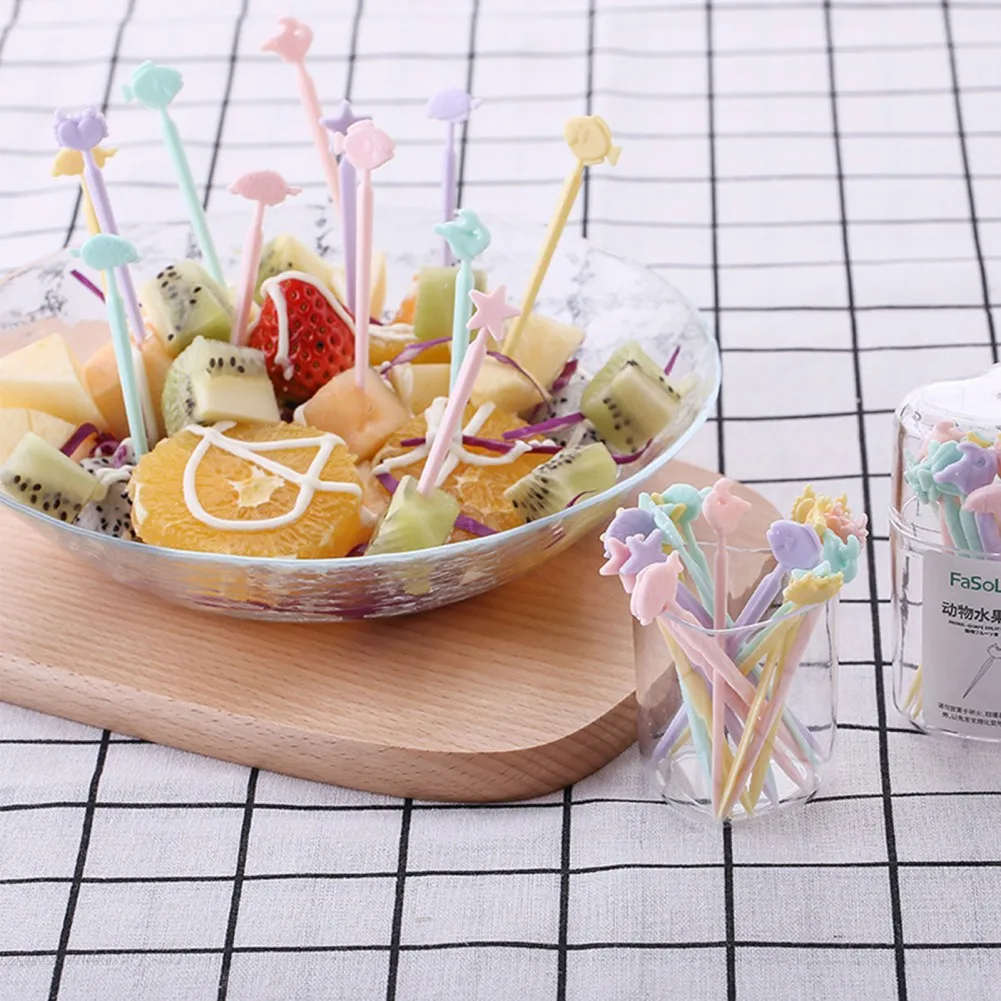 

Вилка для фруктов в форме животного, пластиковая вилка для фруктов пищевого класса, многоразовая мультяшная вилка для десертов, экологичес...