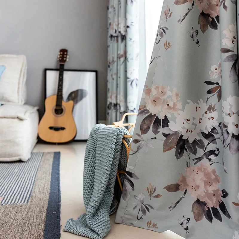 

2023 New Watercolor Flower High-precision Shading Printing Pastoral Style Curtains for Living Dining Room Bedroom