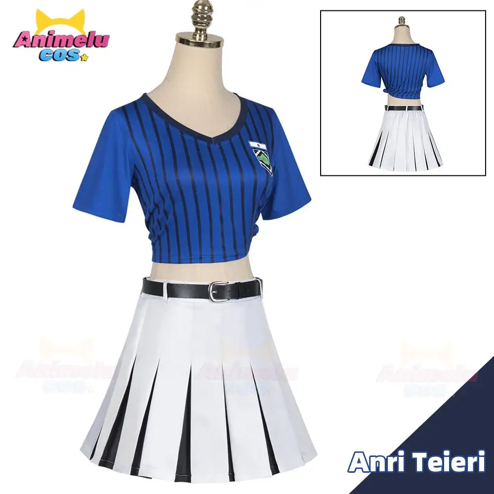 

Blue Lock Cosplay Blue Lock Cheer Uniform Anri Teieri Cosplay Costume Wig Cheering Squad Skirt Uniform Stripe T-shirt Stockings