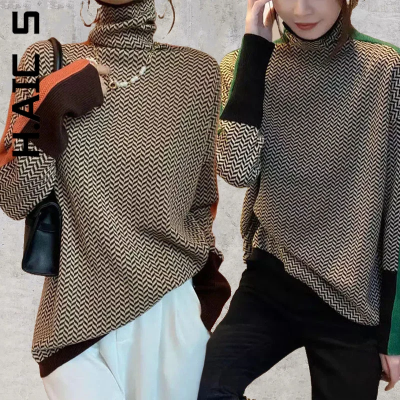 

H.Aic S Turtleneck Fashion Women Sweater Knitted Warm Cheap Top Women Korean Simple Sweaters Ladies Soft Long Sleeve Tops Female