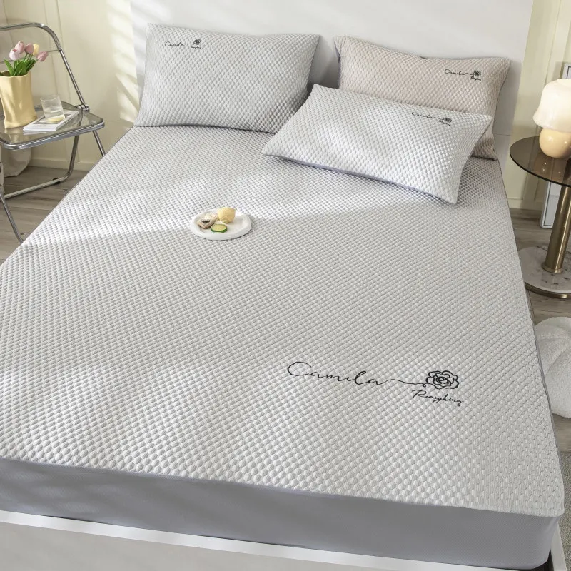 

Современный летний охлаждающий защитный матрас размером 180x200 3D с вышитыми цветами, мягкий эластичный чехол для кровати с 2 наволочками