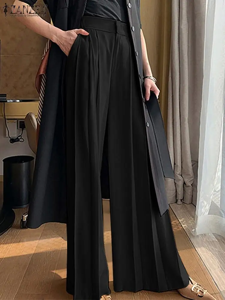 

ZANZEA Bohemian Women Spring Solid Pant Pocket Pantalon Femme Fashion Elegant Casual Loose Holiday Turnip Palazzo Oversized