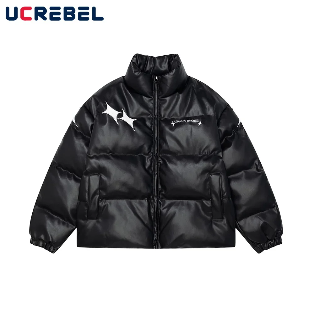 Мужская стеганая куртка из искусственной кожи с длинным рукавом и толстым