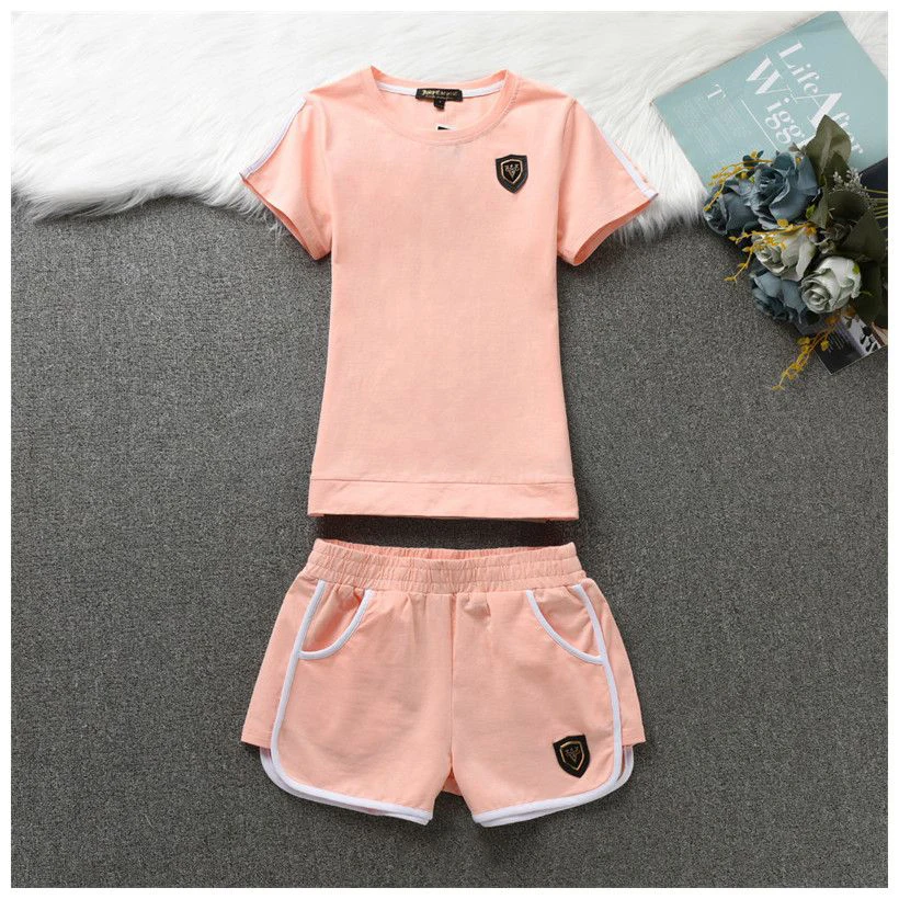 

Summer Women's Suit Fashion Round Neck Casual Sports Tennis Clothes Running Short Sleeve Girls' Two-Piece Set