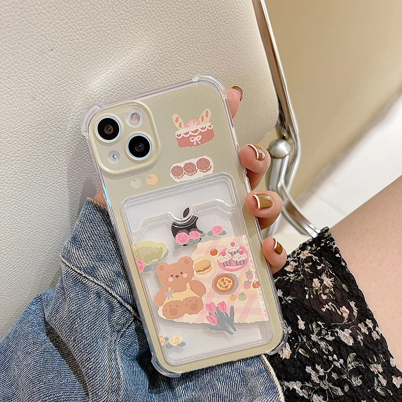 

Чехол для телефона iphone 11 12 13 Pro Max XR Xs Max 7 8 Plus милый мультяшный медведь Пикник силиконовый мягкий чехол с защитой от падения