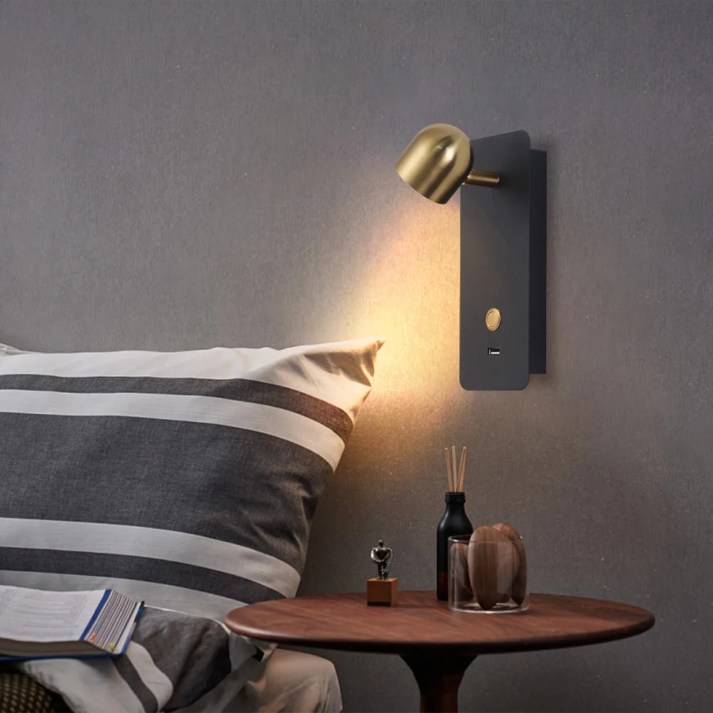 

Настенная лампа для спальни, прикроватная лампа для чтения, защита глаз, вращающийся простой современный домашний настенный минималистичный светодиодный светильник