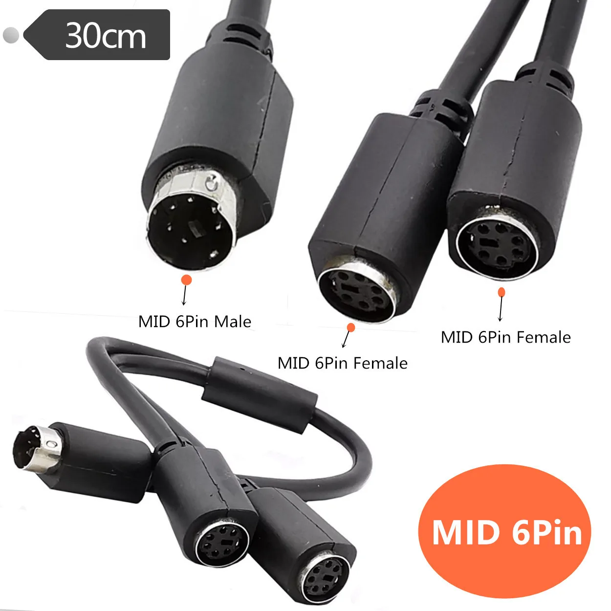 

Mini DIN 6-Pin Splitter Y Adapter Cable 6 Pin PS/2 PS2 Data Cable 0.3m