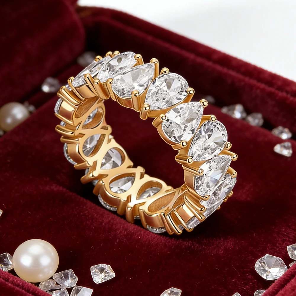 Фото Обручальное кольцо Waterdrop Moissanite Eternity Band с грушевидными бриллиантами, полностью инкрустированное, из серебра S925, штабелируемое, для женщин и мужчин №1