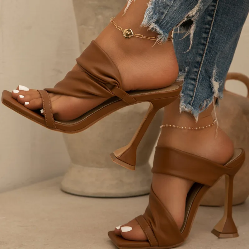 Сандалии женские из ПУ кожи Босоножки с открытым носком тонкий каблук модная