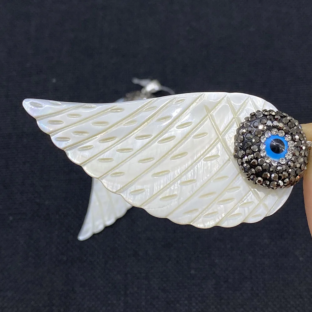 

Natural Shell Angel Wings Pendant Set Rhinestones Evil Eye Charm Fashion Jewelry DIY Necklace Earring Jewelry Accessorie 35x82mm