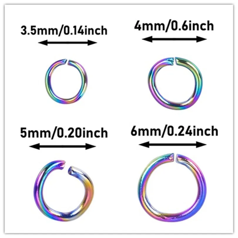 100pcs/Lot Rainbow Color Jump Rings Stainless Steel (3.5/4/5/6/12mm) Accessories Parts For Mounting Jewelry Assembly Materials