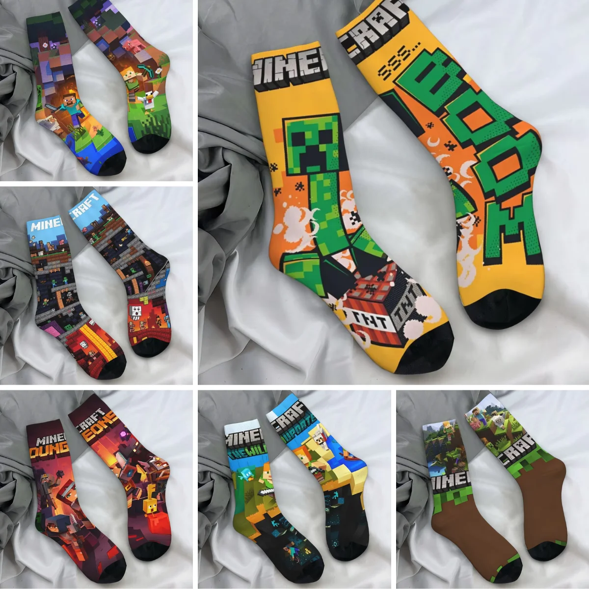 Носки с героями мультфильмов Mines Pixel Game чулки в стиле Харадзюку осенние