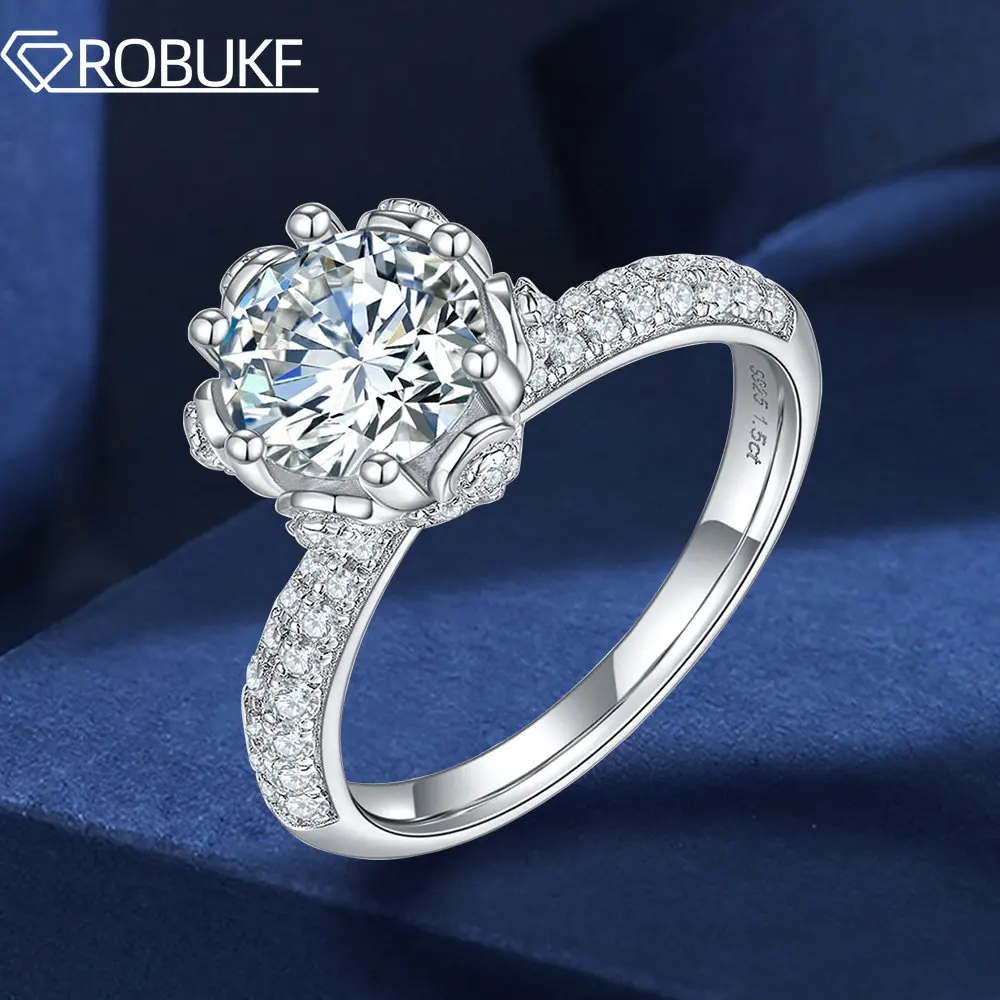 

925 Sterling Silver 1-5CT Moissanite Engagement Ring D Color VVS1 Round Cut Classic Six Claw Wedding Jewelry For Women Wholesale