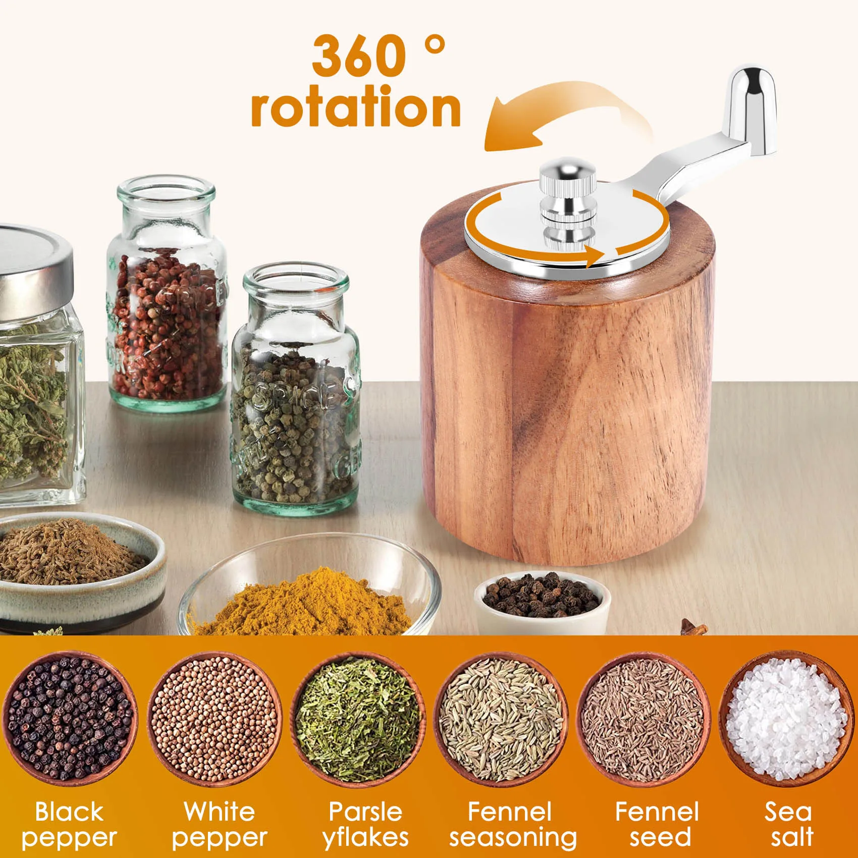 Мельница для перца Ручная деревянная перечница с классической ручкой и