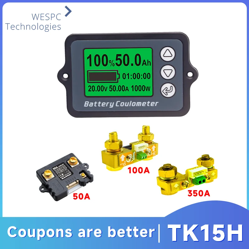 TK15H DC8-120V 50A Аккумуляторный кулометр для LiFePO/Lead Professional Precision Battery Tester вольтметр