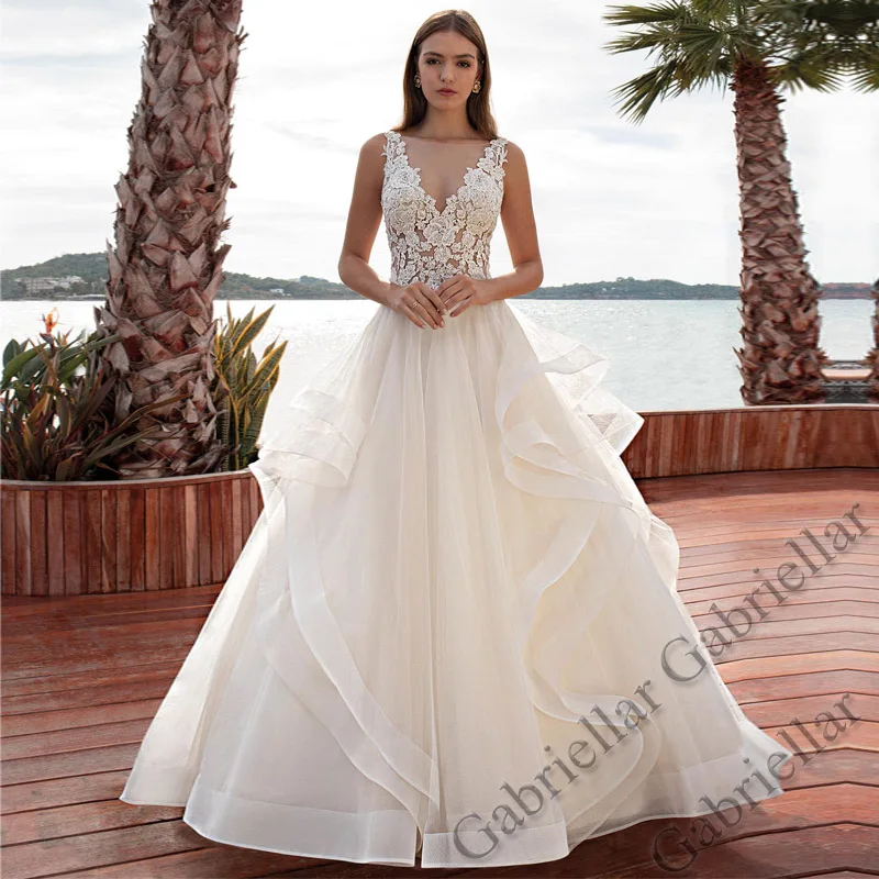 

Gabriellar Classic Ruffled Tulle Wedding Dresses Backless Appliques Puffy A-line Wedding Gown Vestido De Novia Made To Order