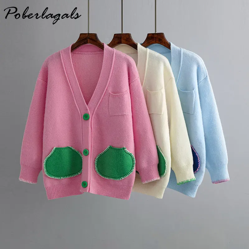 

Модная верхняя одежда в стиле ретро с карманами, кардиган, женский свитер в Корейском стиле на осень, кардиган, плотное теплое Женское зимне...
