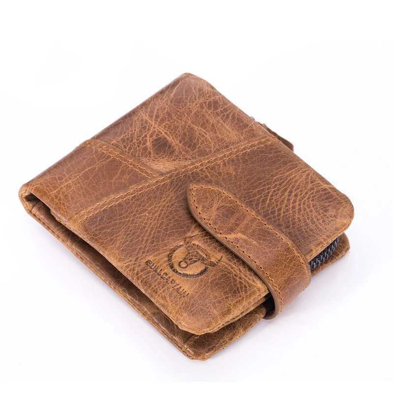 Men's Luxury Genuine Crazy Horse Leather  Money Bag Horizontal Vintage Solid Color Small Three-Fold Wallet