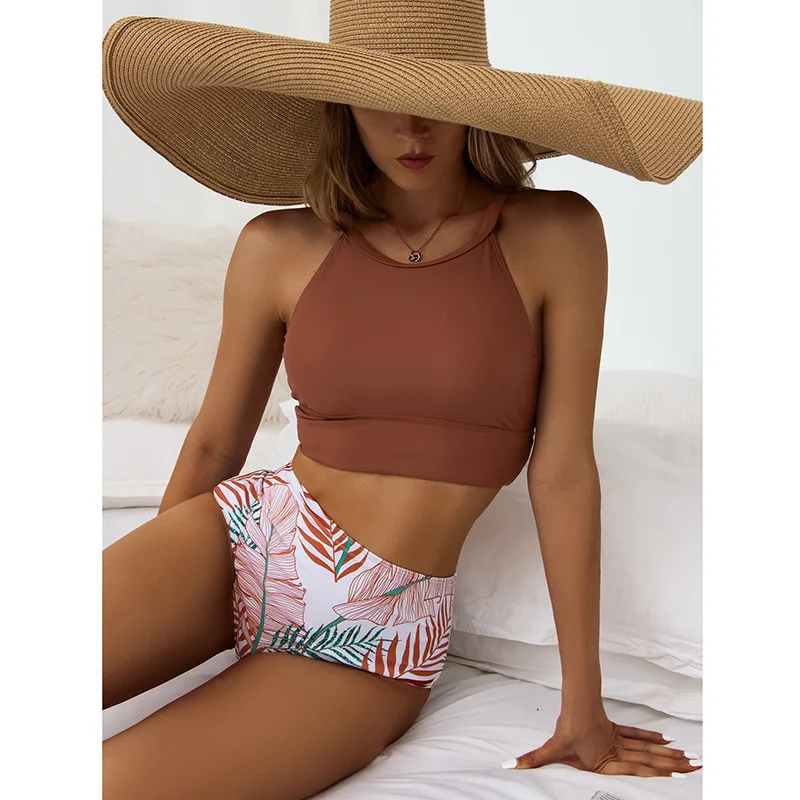 

Women's Printed Conservative Sports Split Swimwear 2022 New High Waist Bikini Spa Vacation Two Piece Swimwear