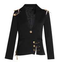 evlooks loose fit black hollow out spliced jacket blazer new lapel long sleeve women coat fashion 2022 autumn winter clothing