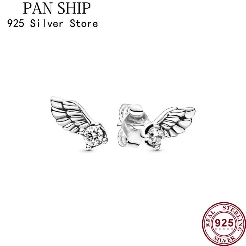 

Fit Original Luxury 925 Sterling Silver Shining Cz Wings Pan Earrings For Women High Quality Diy Fashion Wedding Jewelry