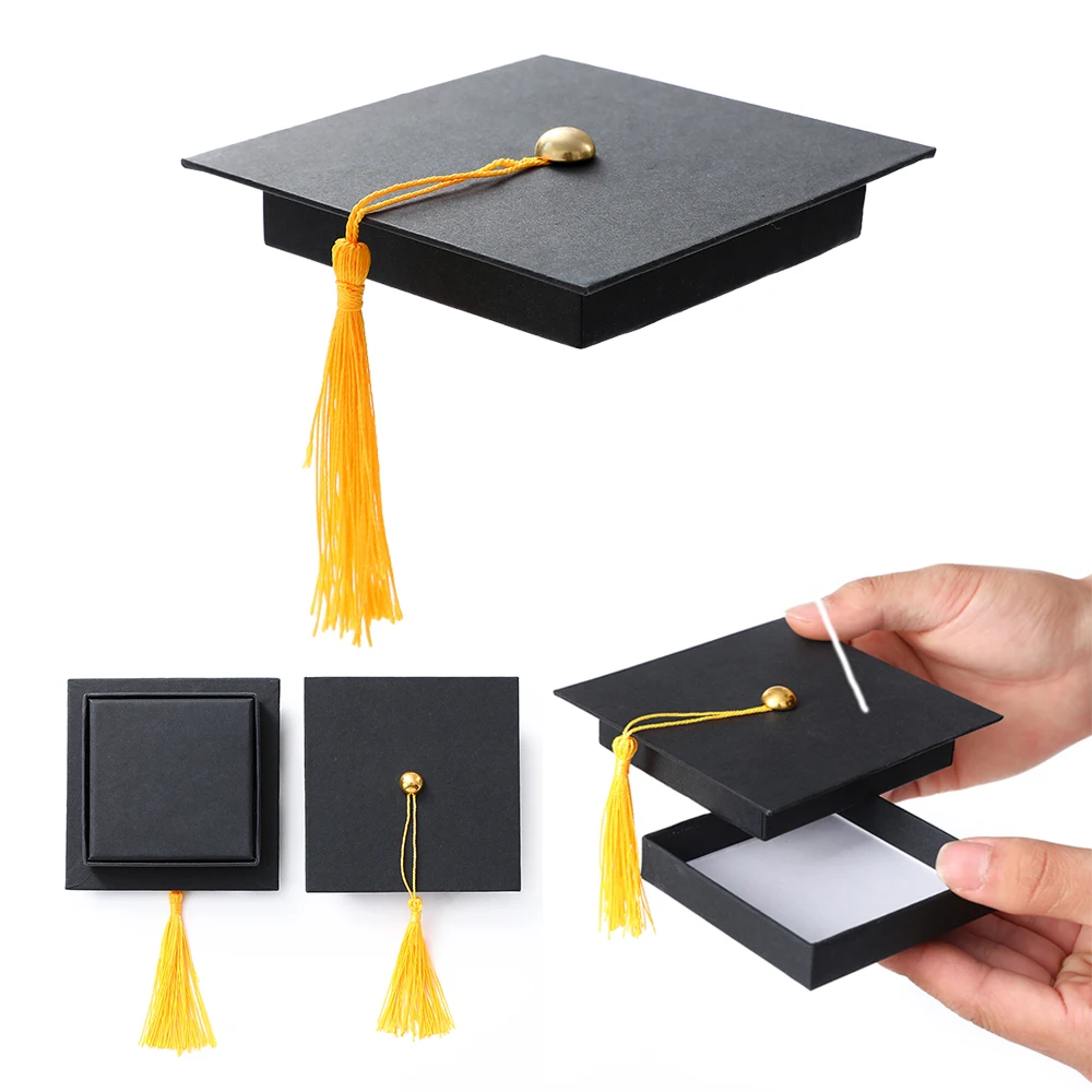 

Black Graduation Hat Gift Box Congratulation Card Packaging Box for 2023 Graduation Party Decorations Bachelor Cap DIY Gift Box