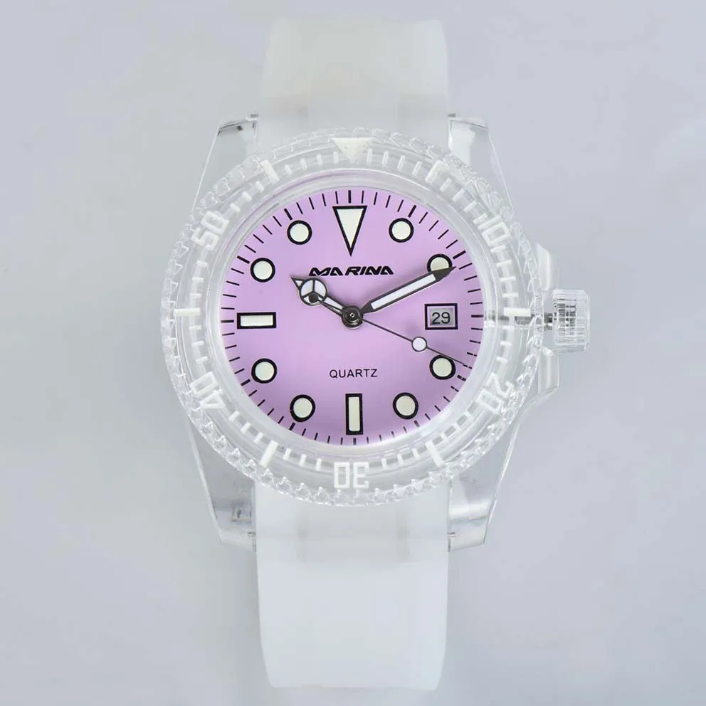 Кварцевые часы 40 мм Резиновый прозрачный чехол акриловое стекло светящийся