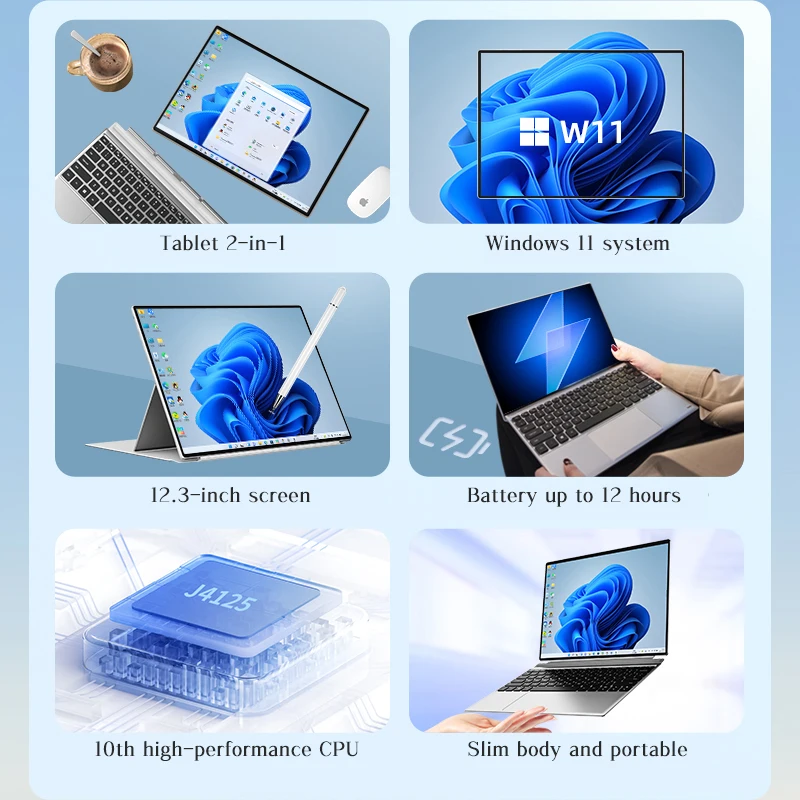 Игровой ноутбук 2 в 1 процессор Intel J4125 сенсорный экран Windows 11 HD дисплей 12 3 дюйма со