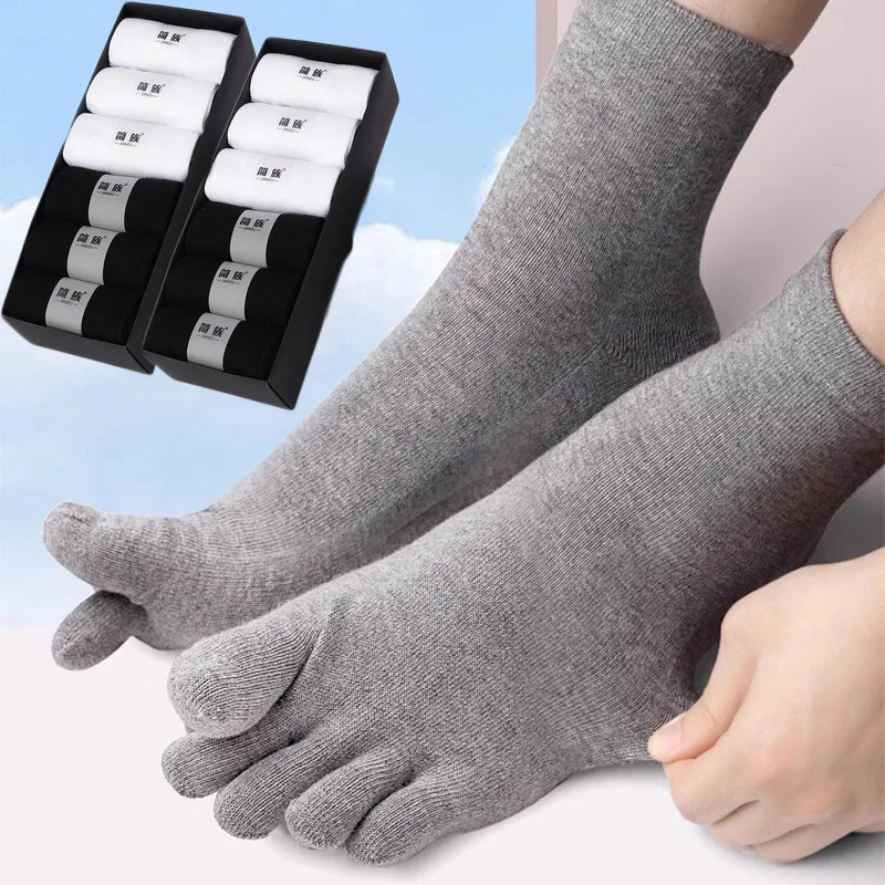 

Носки мужские с пятью пальцами, хлопковые Дышащие Короткие круглые носки до щиколотки, спортивные однотонные носки для бега, черные белые серые