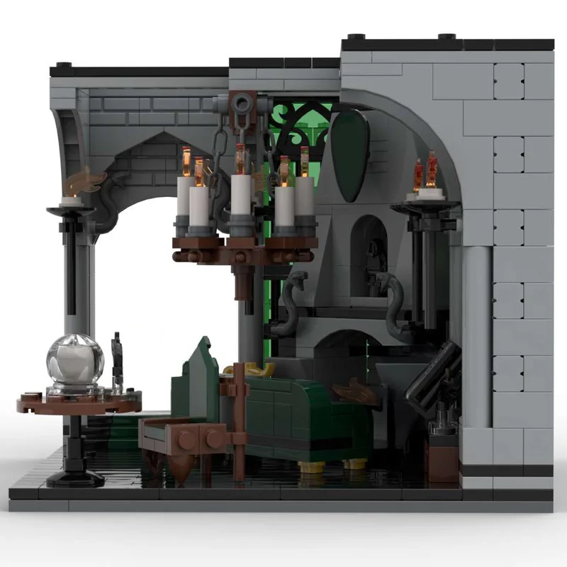 Фото Набор для сборки модели MOC Sl Therin Common Room Magic Wizard из 667 деталей: модуль-диорама, фигурки, корабли, роботы, самолеты, поезда. Игрушка-конструктор, подарок. №4