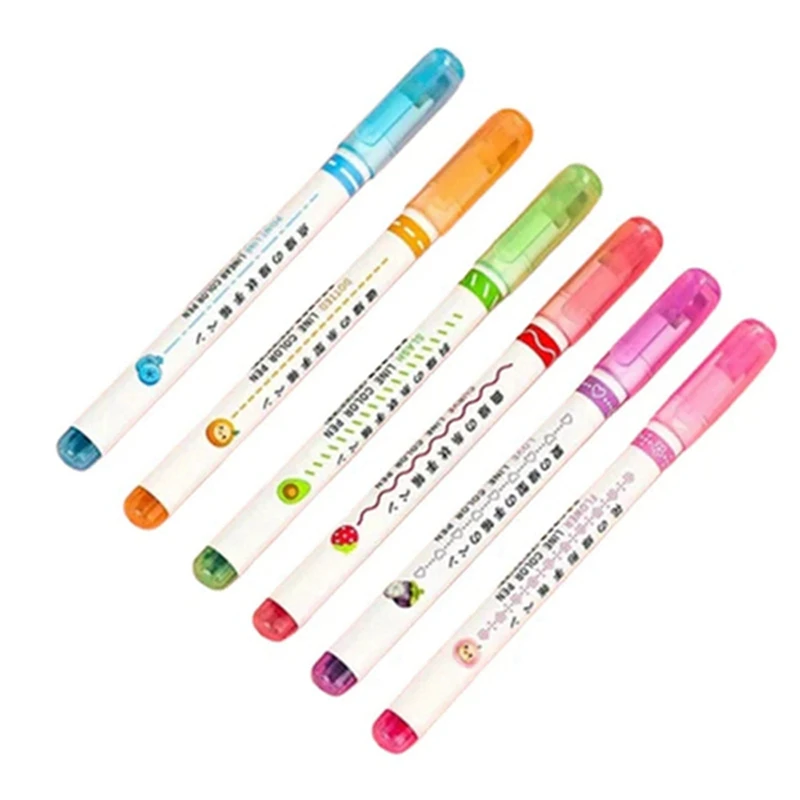

PPYY-6Pcs Heart Flower Dot Line Shaped Highlighter Pen Color Roller Tip Curve Liner Marker Highlighter Stationery School
