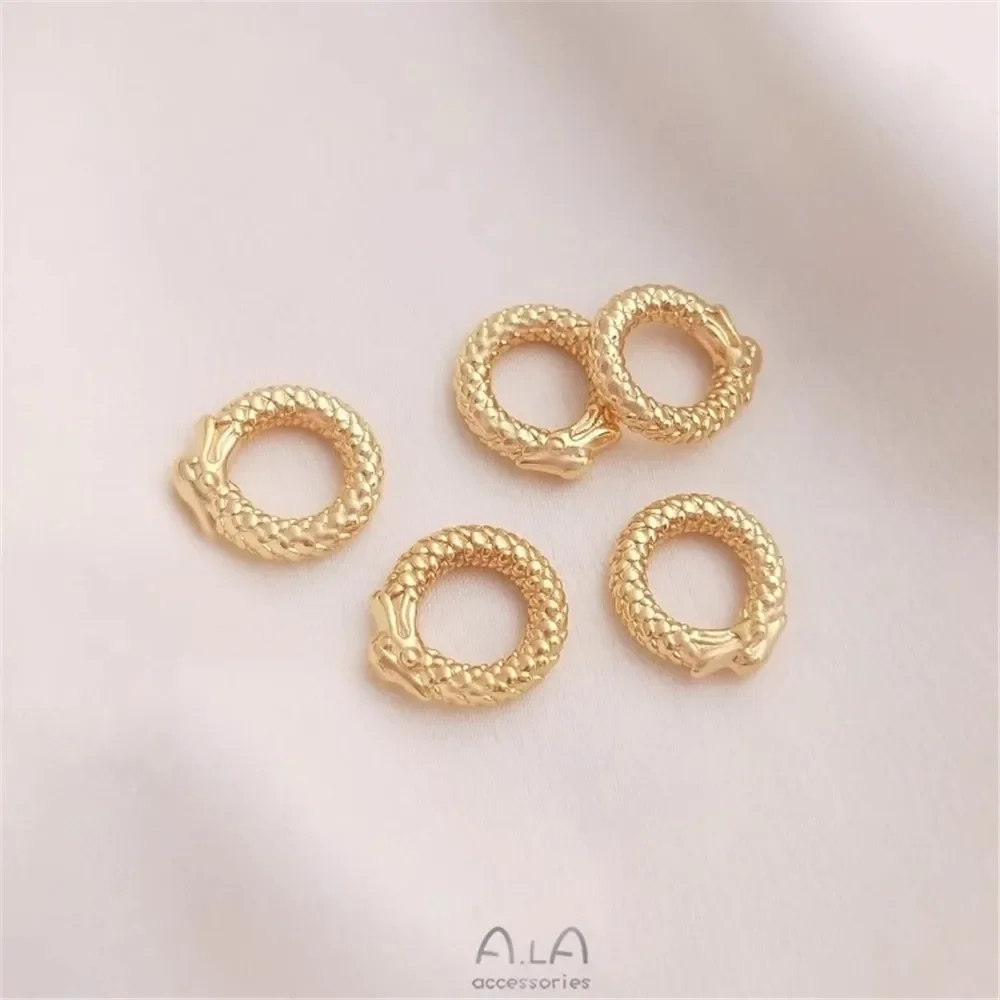 14-каратное золото обернутое головою дракона круглое кольцо ручной работы тканый