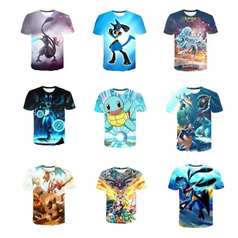 Multiple Cartoon Pokemon Anime Lucario Squirtle Mewtwo Charmander Bulbasaur Summer Fashion Boy Girl 3D T Shirt Short Sleeve Gift