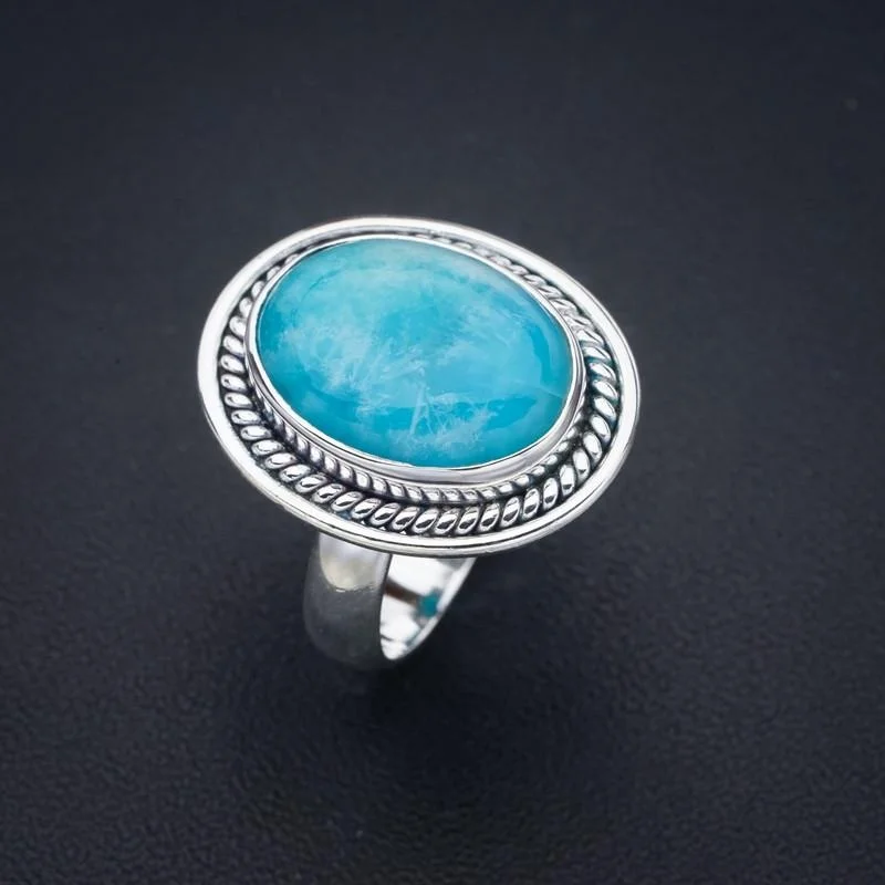 

StarGems Larimar ручной работы 925 пробы Серебряное кольцо 7,5 F1465