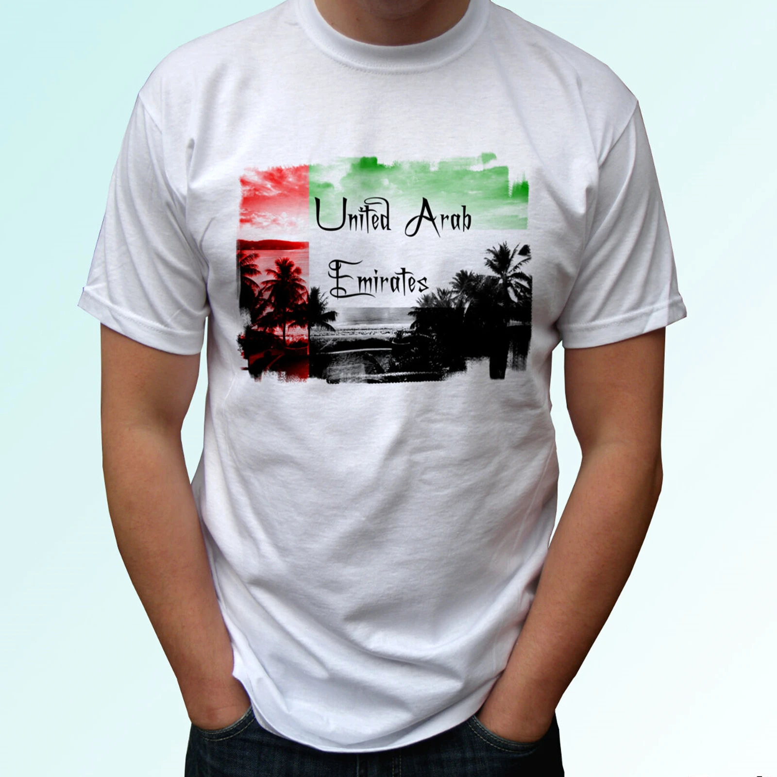 

United Arab Emirates Flag - White T Shirt Top - Breathable Top, Loose Casual Mens T-shirt S-3XL