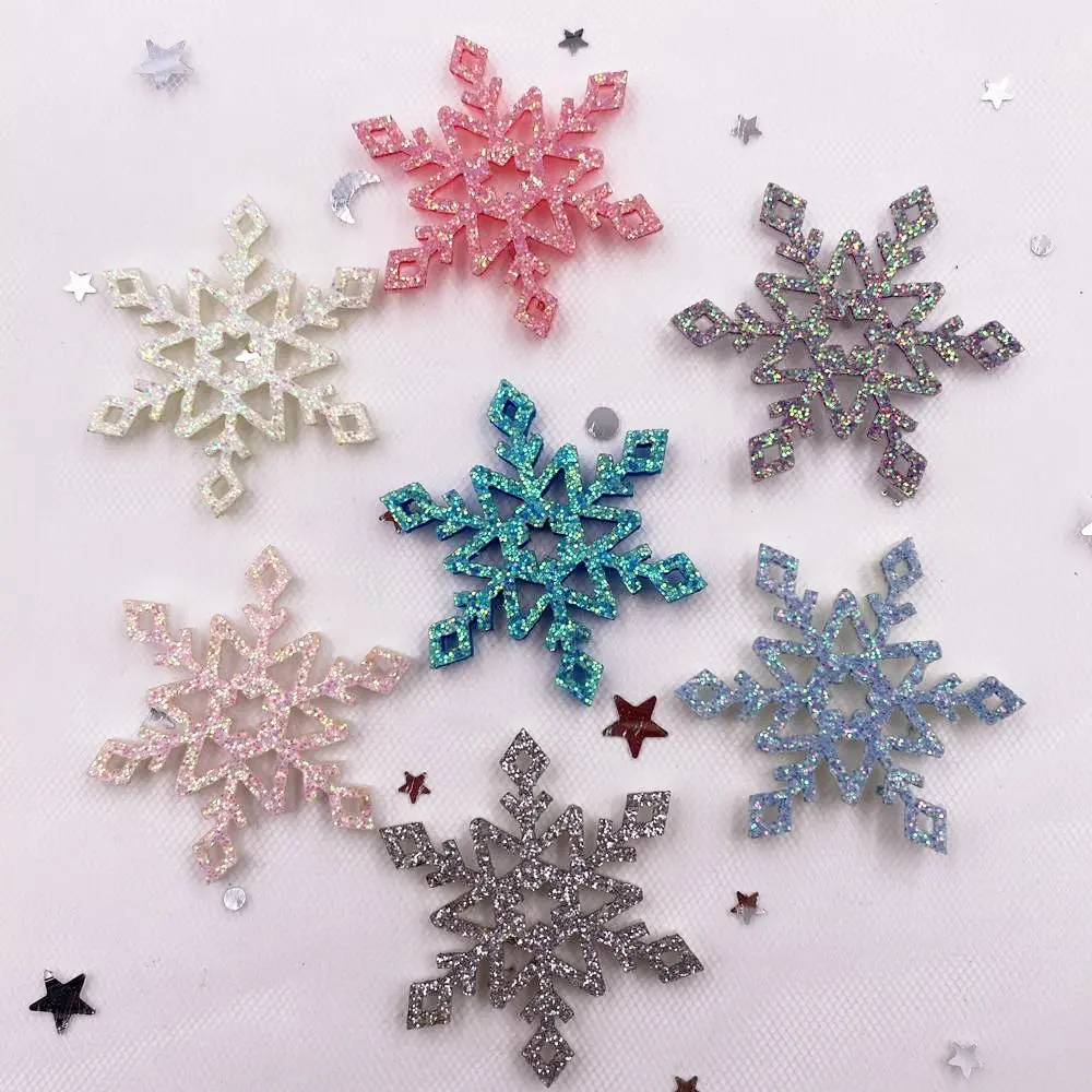 

New 40mm Glitter Composite Gold Powder Cloth Christmas Snowflakes Patches Wedding Appliques Making Hairpin DIY Craft XE31