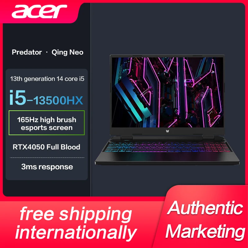 

New Genuine Acer Marauders Qing Neo Gaming Laptop Intel i5-13500HX/I7-13700HX RTX4050 E-Sports 15.6-inch 165Hz Game Notebook