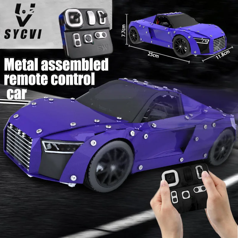 

Metal building blocks Odie R8 sports car assembling alloy excavator robot with power system remote control toy