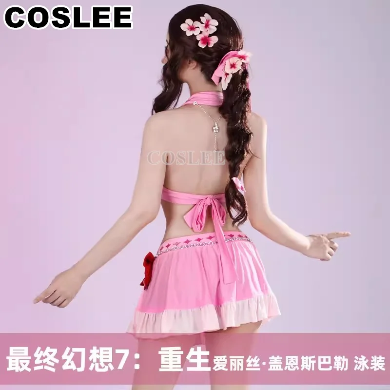 COSLEE Aerith Gainsborough Косплей Костюм Игра Final Fantasy FF7 VII Rebirth Розовый Летний Купальник
