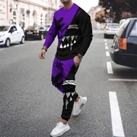 new sport casual male 3d printing 2 piece smiley printing fitness suit iong sleeve t shirt iong pants two pieces set 2022