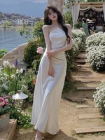women summer elegant new halter sexy white dress lady elegant backless party midi dress sleeveless clothes vestidos