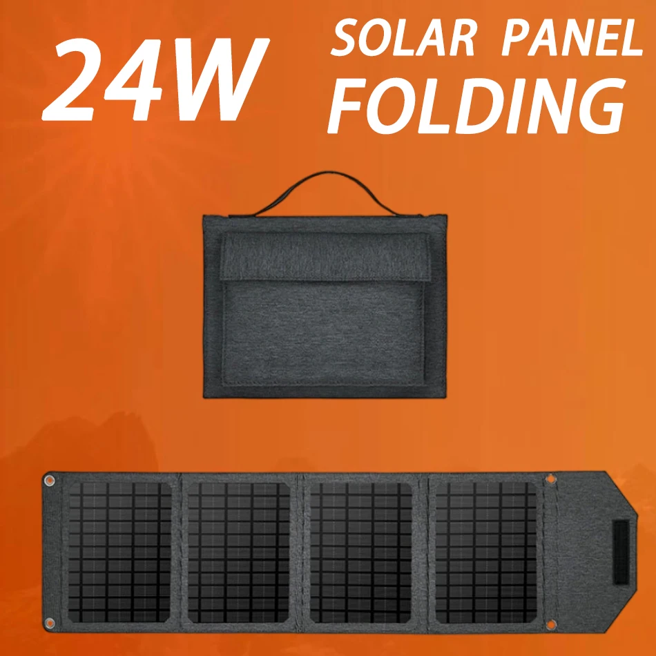 24W 18V Solar Portable Folding Bag Solar Panel for Outdoor Hiking Camping Cell Phone Charging Dual USB Type-c Photovoltaic Solar