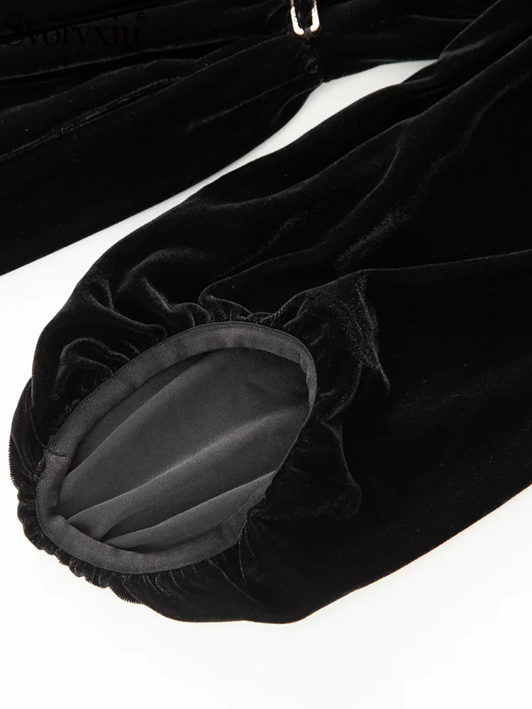 Svoryxiu модное подиумное осеннее черное бархатное элегантное платье миди женское