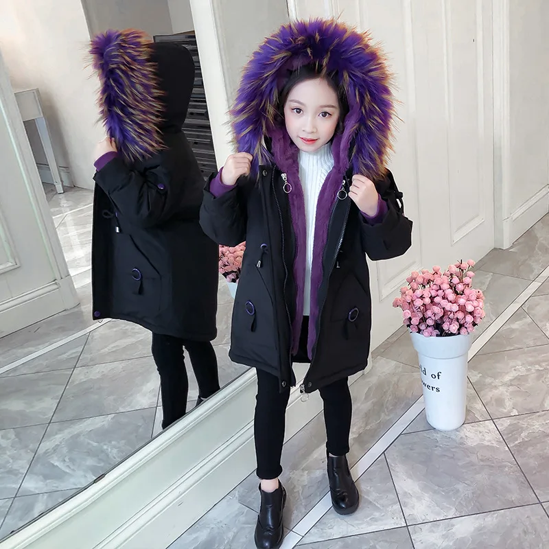-30 Winter Jacket Girl Parkas New Fashion Children Kids Warm Thick faux Fur coat Hooded Down Cotton coat Two-piece girl clothes
