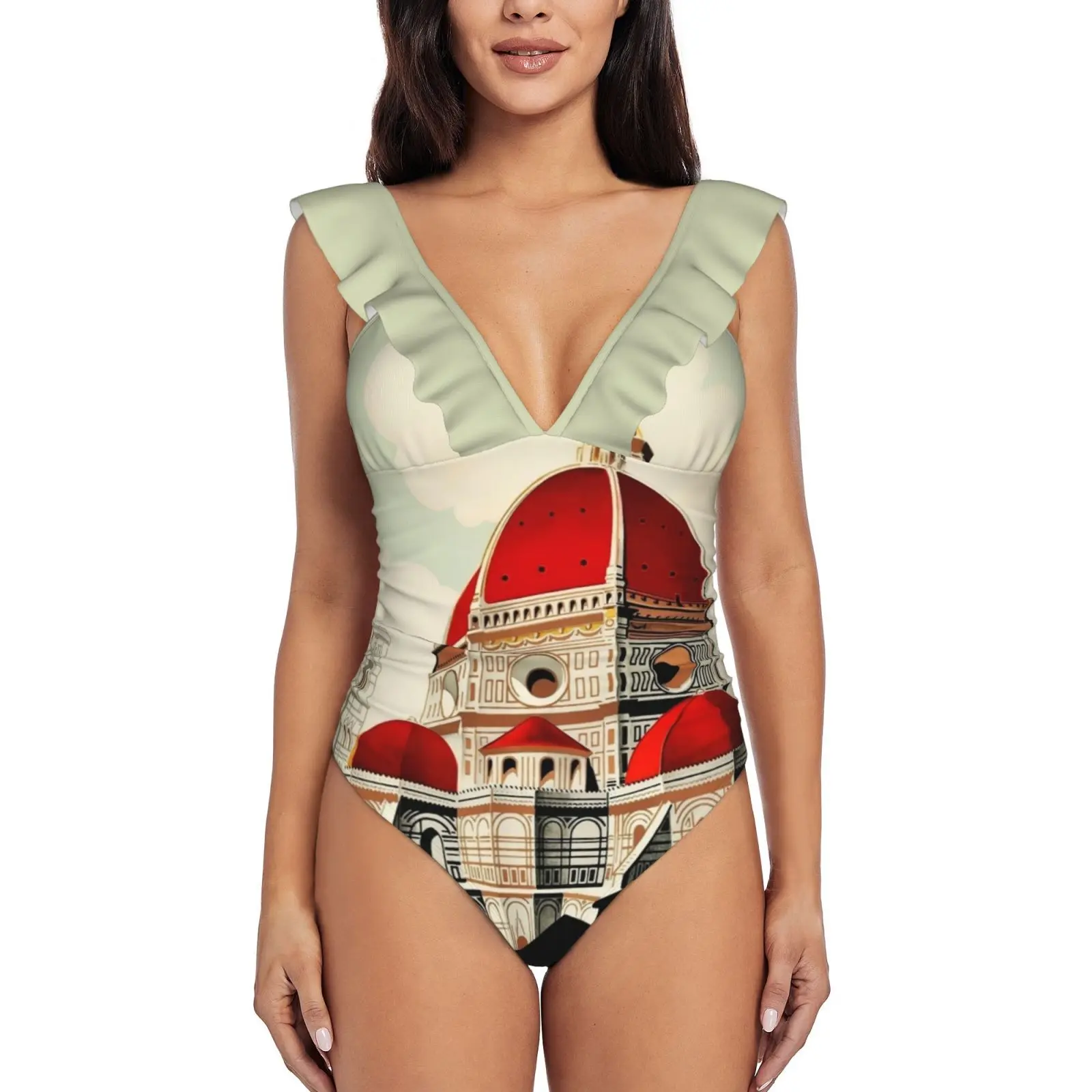 

Флоренция, Италия, постер для путешествий 1920-х Firenze, сексуальный цельный купальник, женский купальник, монокини, купальный костюм с рюшами, п...