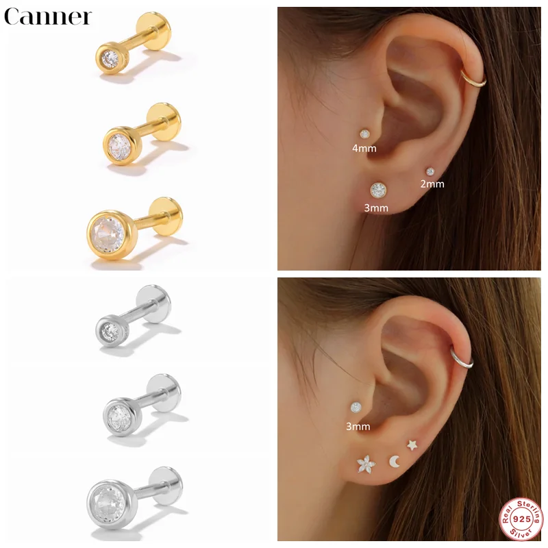 

CANNER 1set 925 Sterling Silver Tragus Piercing Oreja Nose Stud Pircing Nariz Conch Cartilage Helix Earrings Labret Fine Jewelry
