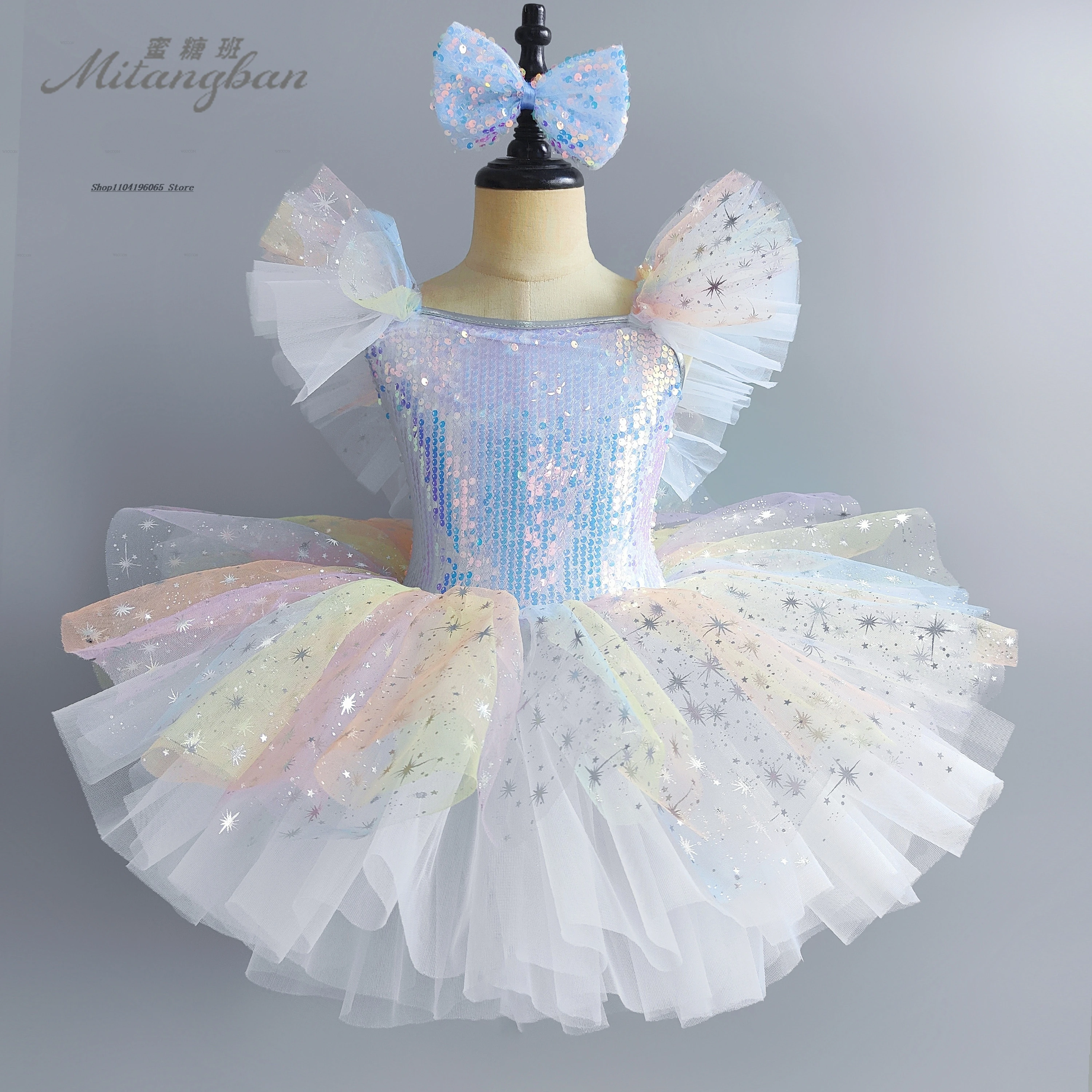 Toddler Sequined Fancy White Ballet Tutu dress Girls Dance Costumes Children Ballerinas Outfits Kids Ballroom Suit Clothes